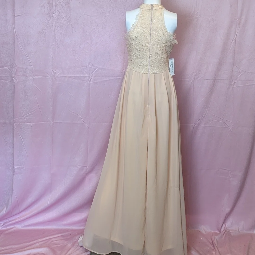 AX Paris Pale Pink Lace Bodice Chiffon Prom Evening Formal Dress size 10
